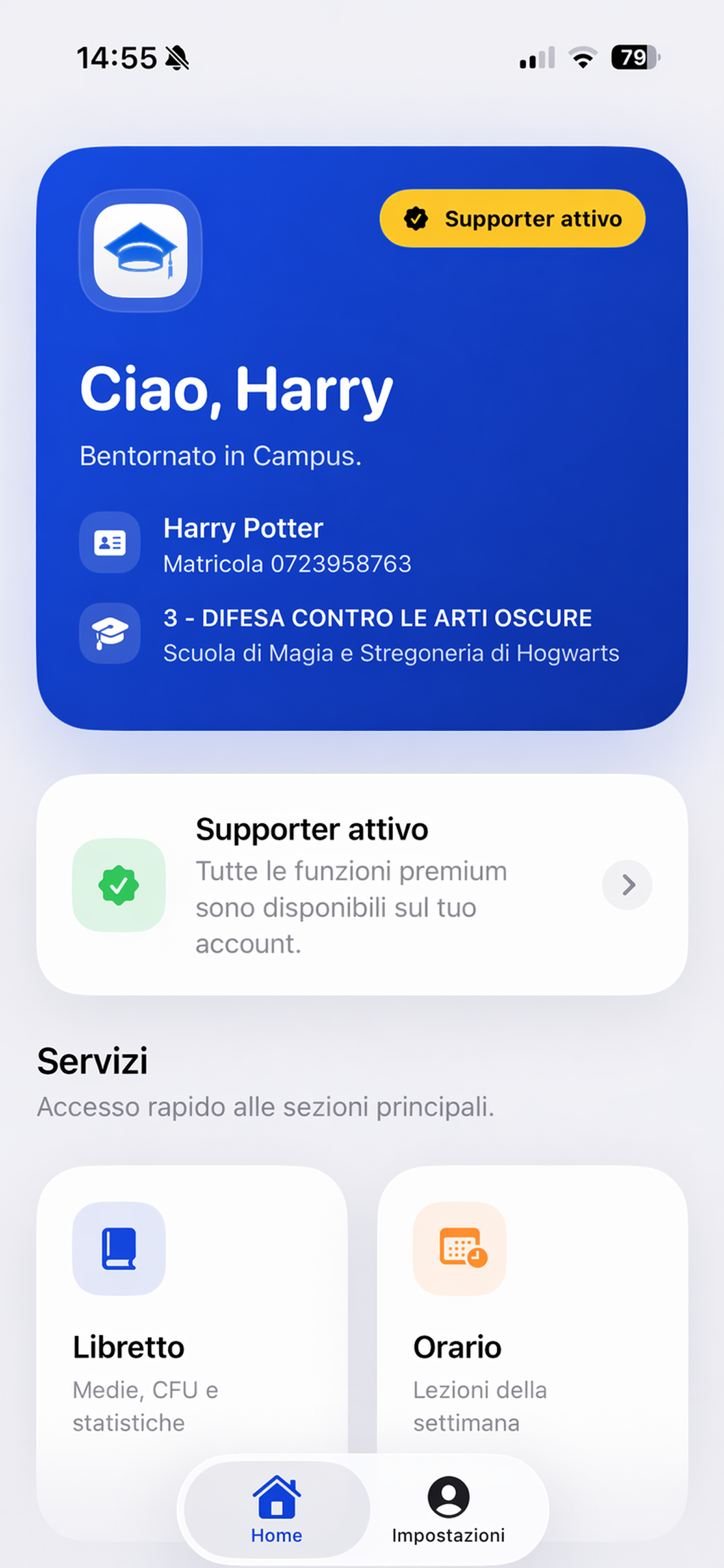 Home dell'app Campus