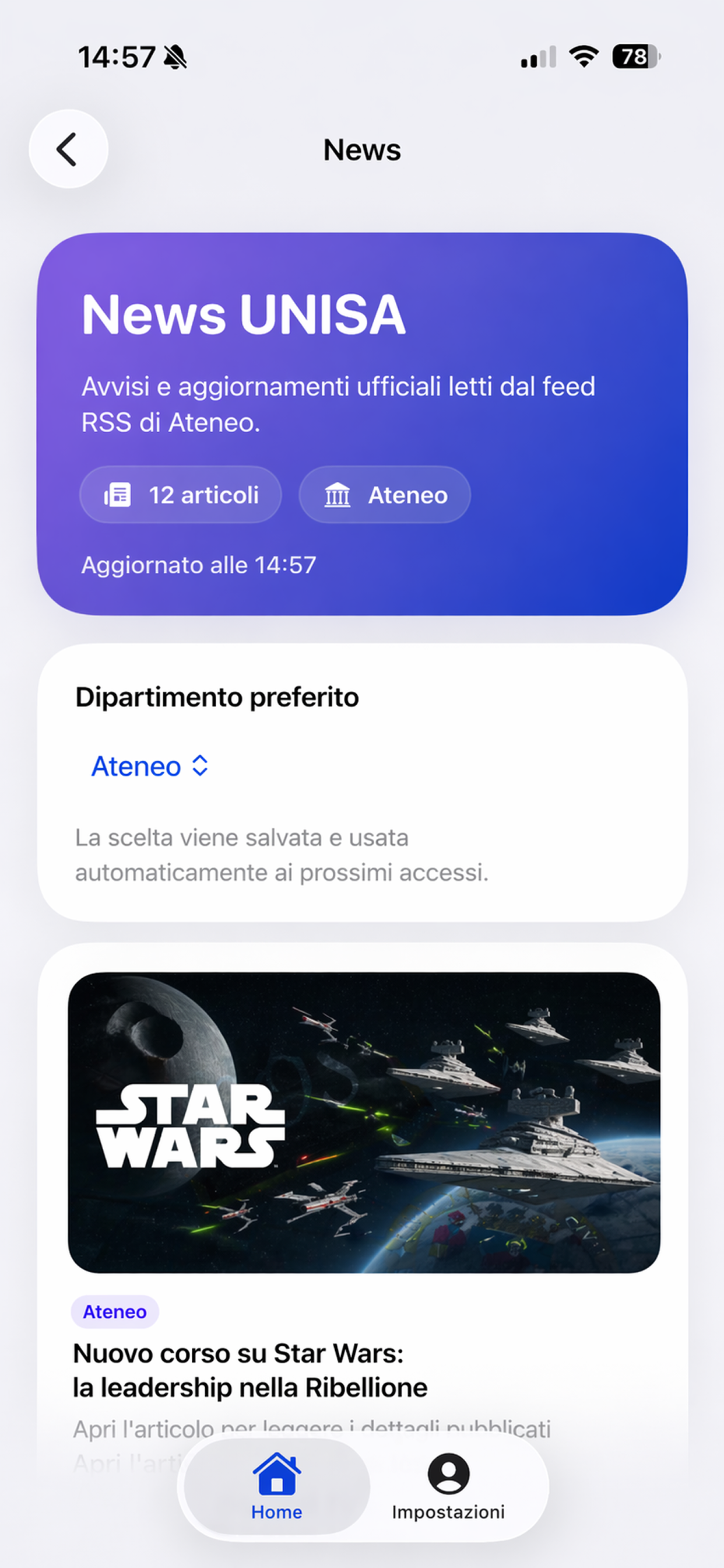 Schermata News di Campus